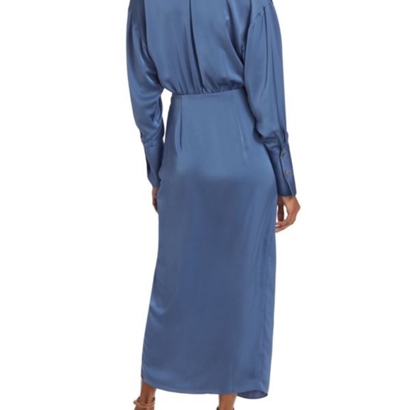 Wedding Guest Dress by Ramy Brook Aurora True Blue Satin Wrap Midi Dress Size 8 - Picture 6 of 6